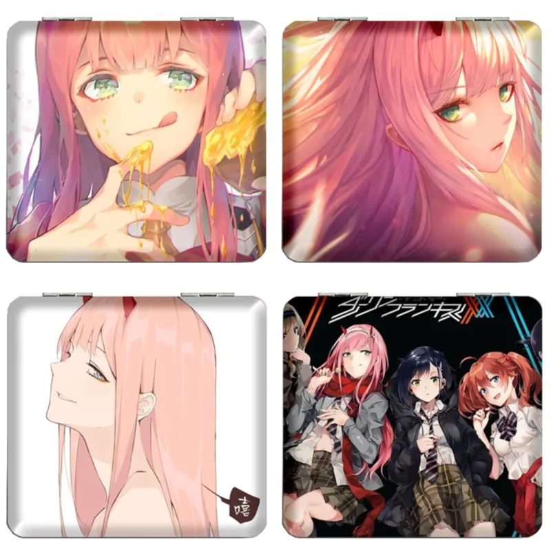 7 × 6 ซม. ดาร์ลิ่งใน FranXX, กระจกแต่งหน้าสองด้านแบบพับได้, อะนิเมะน่ารัก, มินิพกพาเดินทาง, เด็กผู้หญิง, แว่นขยาย, สแควร์