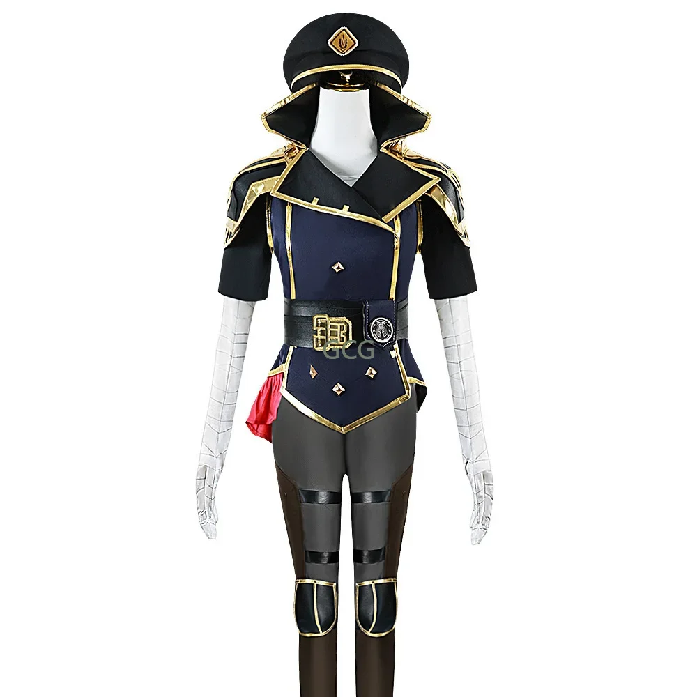 CosplayVi Caitlyn Kiramman uniforme de policía Arcano: sombrero de la Liga de Leyendas disfraz de instructor de policía cosplay bolsa con correa accesorios de peluca