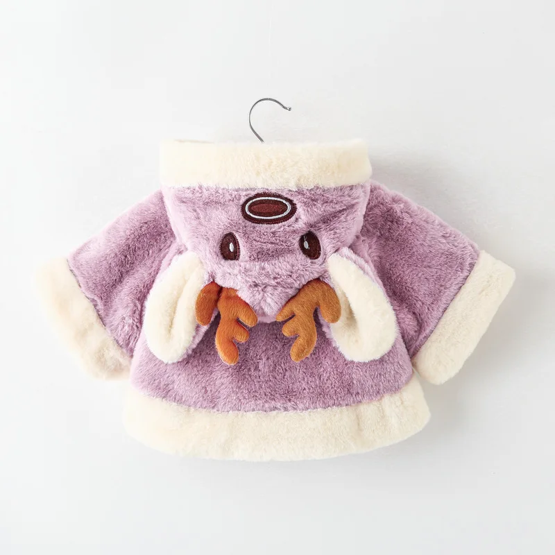 Weihnachts-Plüschjacke für Babymädchen, Niedlicher Elch-Wintermantel, Wärmehaltende Kapuzenjacke, Kleine Prinzessinnen-Umkleidung, Kleidung für Kleinkindmädchen – Detail 6