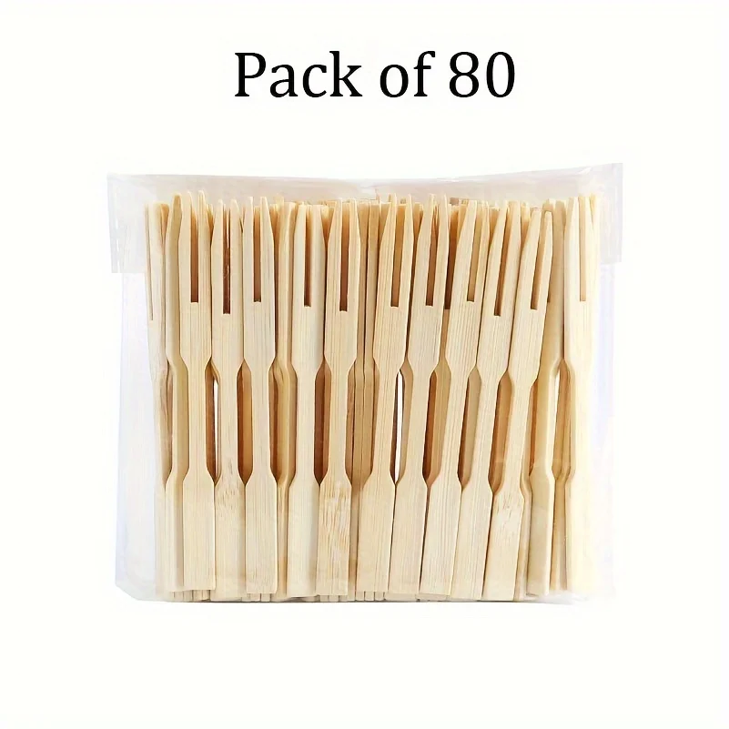 80 ecological bamboo disposable wooden forks, suitable for various parties, mini forks, wedding cocktail forks, small fork fruit