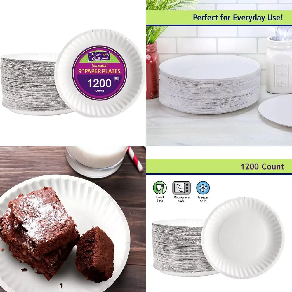 

High-Quality 9-Inch White Paper Dinner Plates, 1200 Count, Bulk Pack of 100-Count Packs, Everyday Use, 12 Packs Total