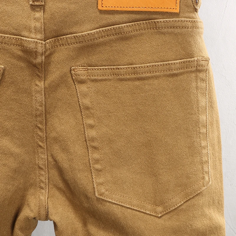 Street Fashion Men Jeans Khaki Stretch Slim Fit Casual Jeans Men Zipper Patched Designer Hip Hop Y2K Vintage Denim Pants Hombre