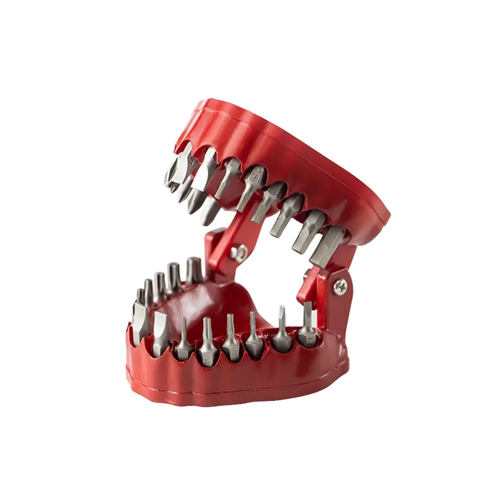 

Teeth Model Design 28 Hole Bit Storage Denture Drill Bit Holder Screwdriver Organizer Case Magnetic Bit Holder