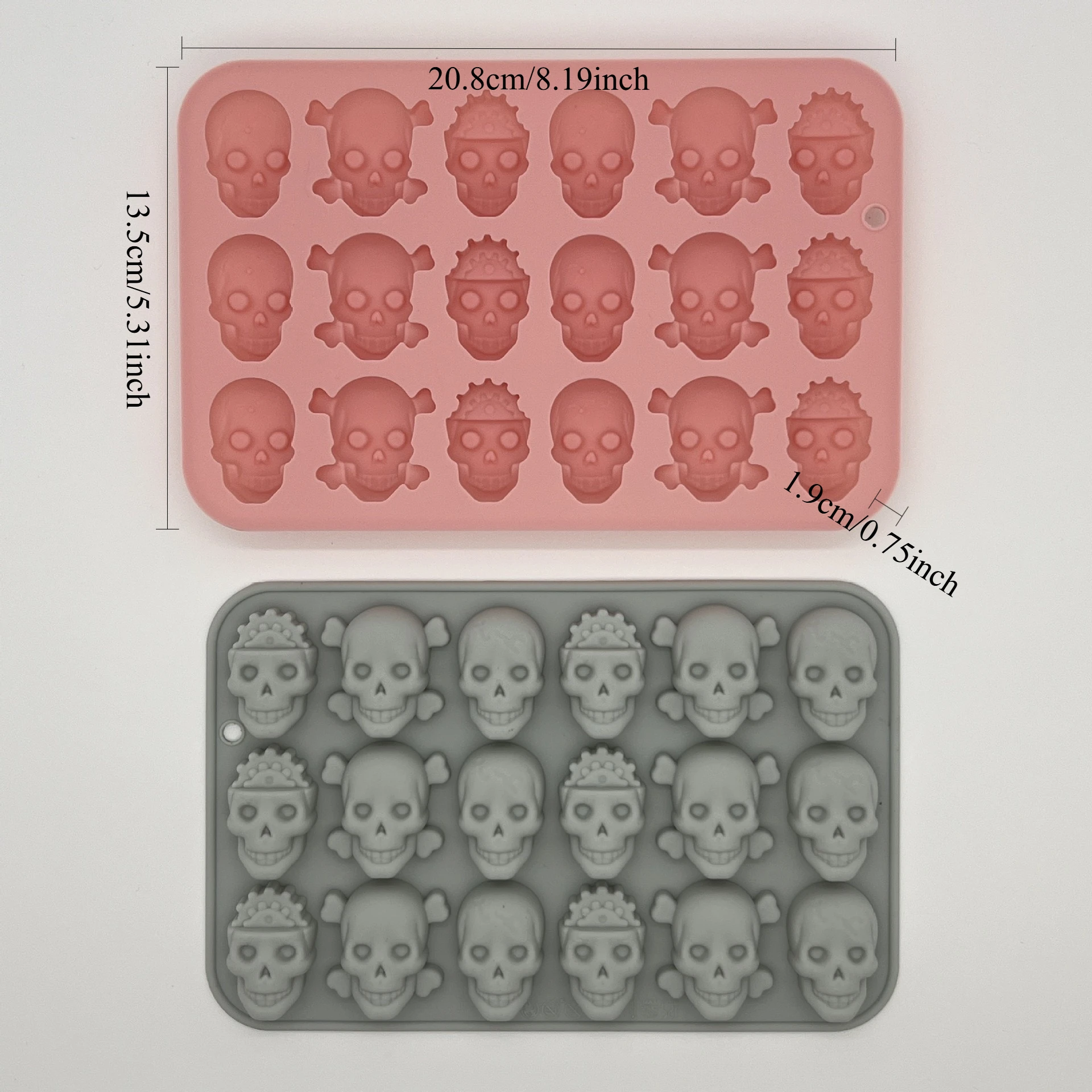 18 Cavity Skull Crossbones Silicone Mold Food Grade Chocolate Candy Jelly Ice Cube Tray DIY Halloween Cake Decor Baking Mould