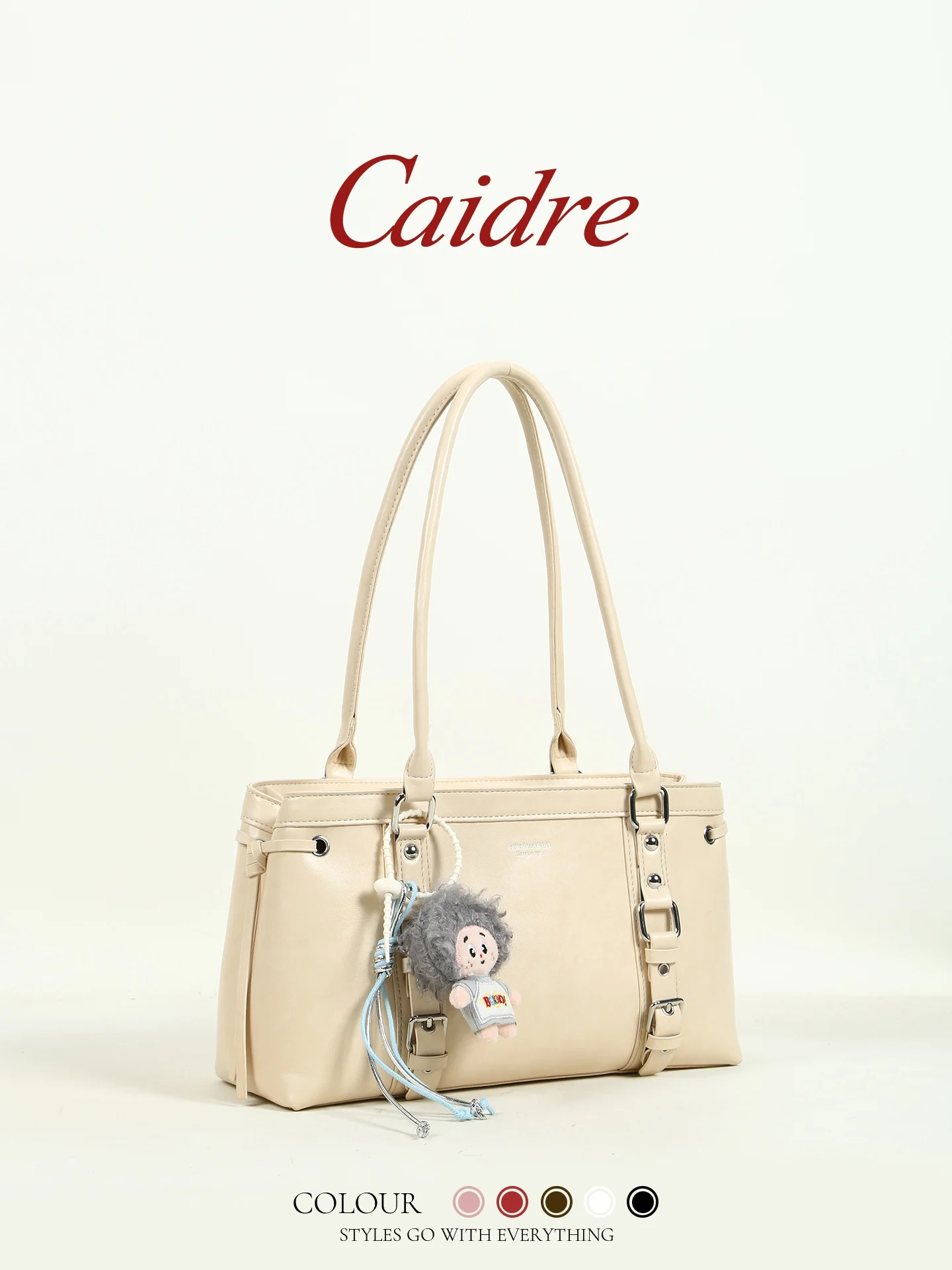 

Caidre Commuter Women's Underarm Bag Handbag Soft Surface Polyester Double Strap Zipper Closure Square Shape Medium Size