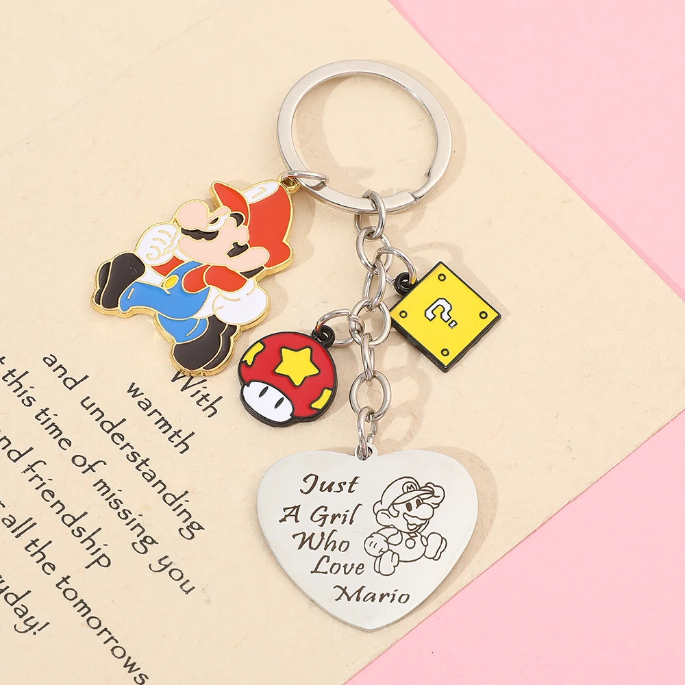 Mario Bros Metal Enamel Pendant Keychain Just A Gril Fashion Heart-Shaped Charm Keyring for Backpack Accessories Gifts for Girls