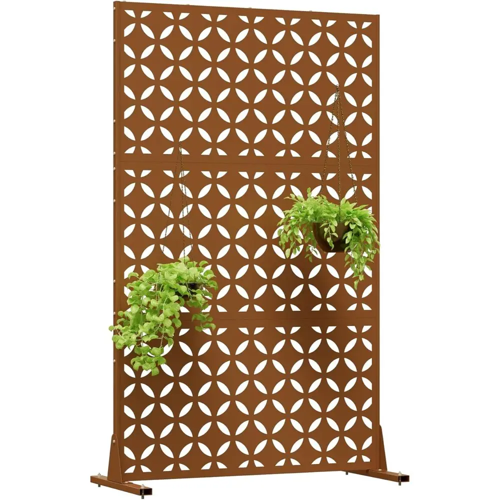

72 High x 44 Wide Outdoor Metal Privacy Screen, Freestanding Patio Fence Panel with Stand, Brown for Deck, Balcony, Garden, Indo