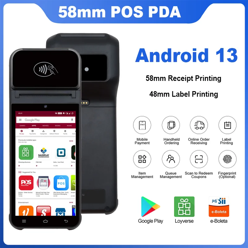 Android 13 Handheld Terminal POS Printer Portable 58mm Thermal Receipt Printer 4G Bluetooth NFC Ticket Bill POS PDA Impressora