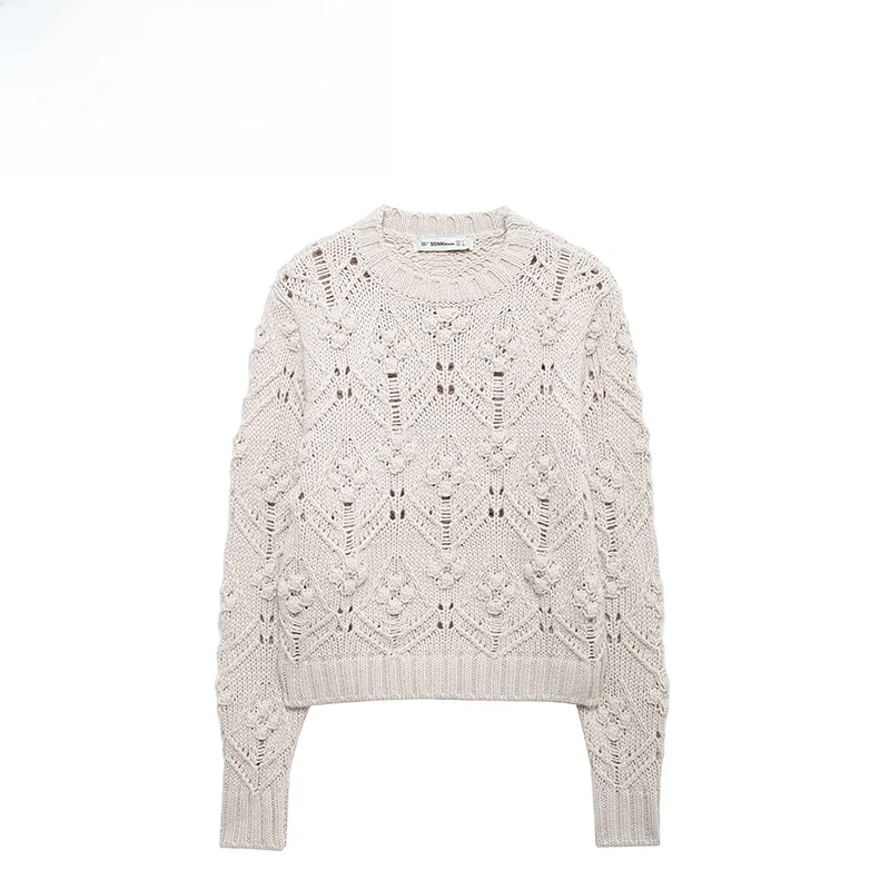

ZBZA Faionable Knitted Sweater Ball aped Design Street Sle Long Sve round Ne Polyester Fiber Color Autumn Ne...