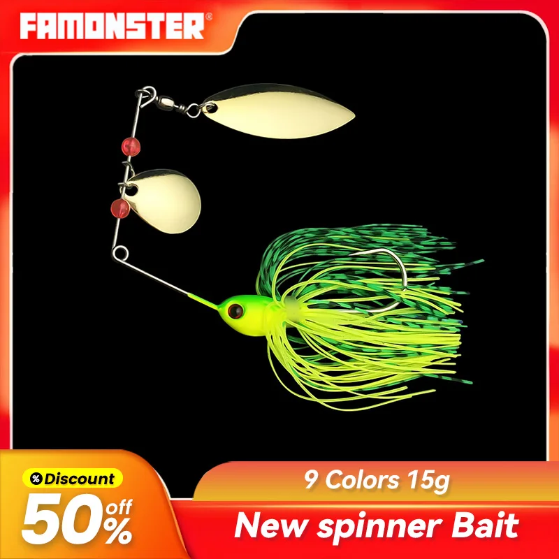 

Famonster Fishing Lure Bait 15g17g18g Rubber Skirt Beard Metal Spoon Spinner Hook Tackle Wobbler Sequin Needle JIg Pike Bass