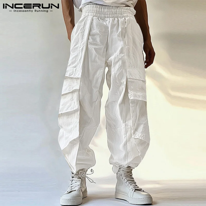 INCERUN American Style Fashion Trousers New Men Pleated Deconstruction Design Long Pants Casual Streetwear Solid Pantalons S-5XL