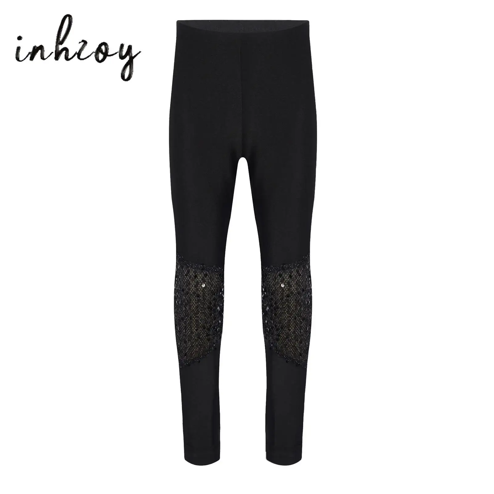 

Kids Girls Gymnastics Acrobatics Leggings Pants Sequins Patchwork Elastic Waistband Trousers for Ballet Yoga Dance Training Wear