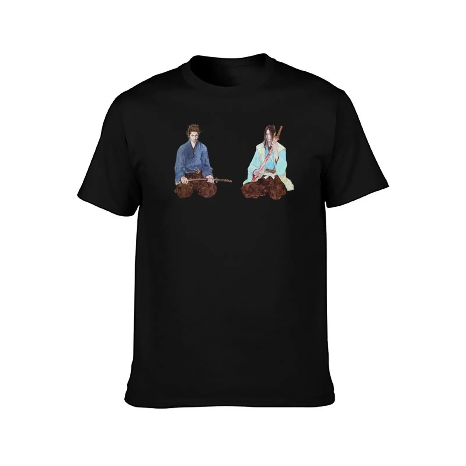 Vagabond Manga Miyamoto Musashi & Sasaki Kojiro T-Shirt Outdoor Work Short Sleeve Top T-Shirt