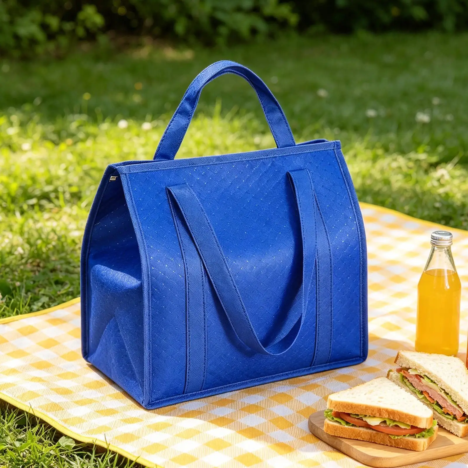 2 Pieces Insulated Grocery Bags Reusable Tote with Zippered Top 30x18x33cm Shopping Bags for Drink Food Travel Picnic Shopping