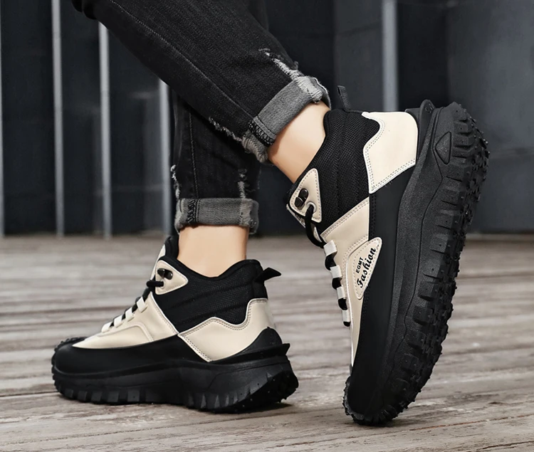 Herren-Outdoor-Wanderschuhe mit Farbblockdesign, bequemem Futter, flexibler, rutschfester, gezahnter Außensohle, hervorragendem Halt, geeignet für Outdoor-Wanderungen, Freizeitaktivitäten, Bergsteigen und Camping. – Detail 10