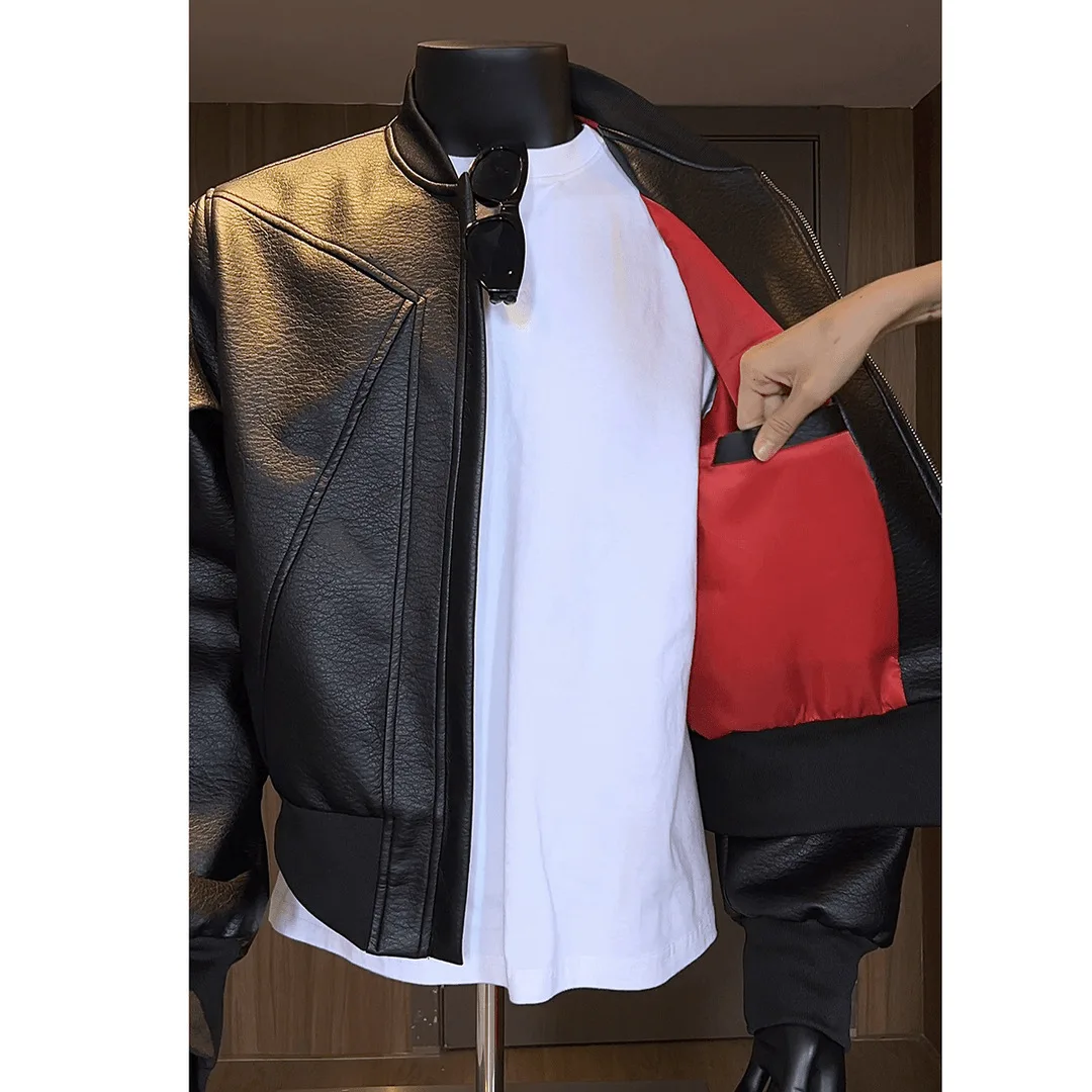 

American Baseball Jacket PU Leather Bomber Jackets for Men Spring Autumn Fashion High Street Motorcycle Jacket Men Clothing