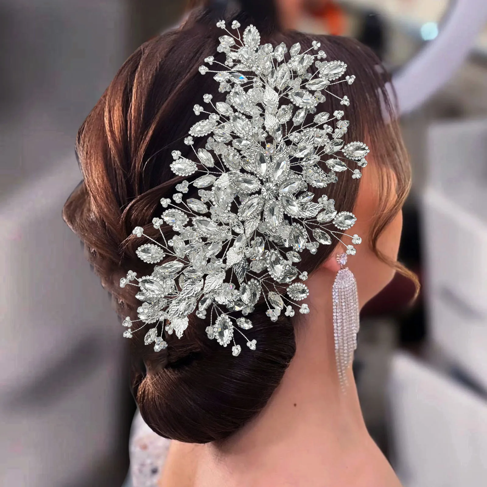 

DZ274 Handmade Wedding Headband Flower Leaf Hair Tiara Rhinestone Headpiece Bridal Headwear Hair Accessories Women Head Piece