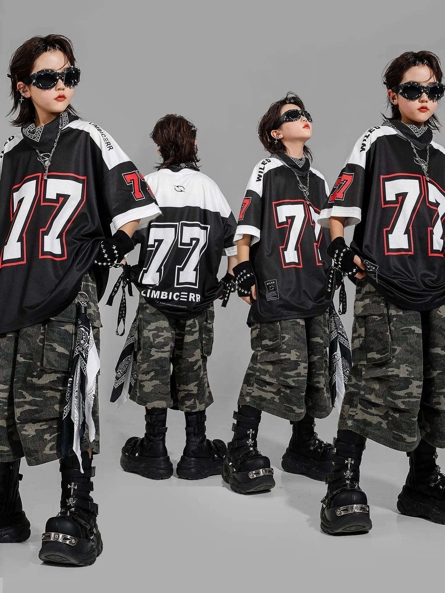 

Kids Trendy Outfits Hip-hop Clothes Boys Street Dance Jazz Dance Costumes Loose Top Camouflage Shorts Suit Stage Wear DQL11040