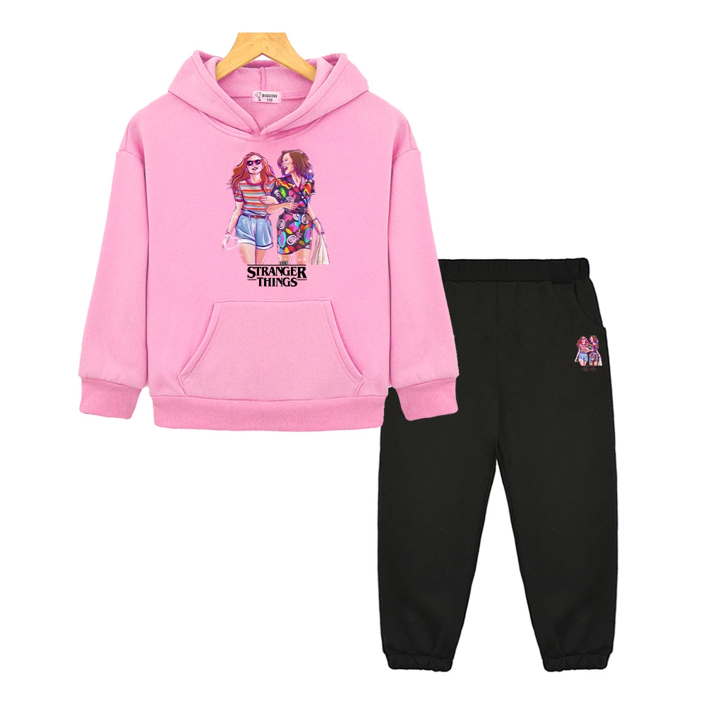 boy girls Hooded Spors Sets 2pcs pullover+pant stranger things print Anime hoodie Fleece sweatshirt Jacket kids boutique clothes