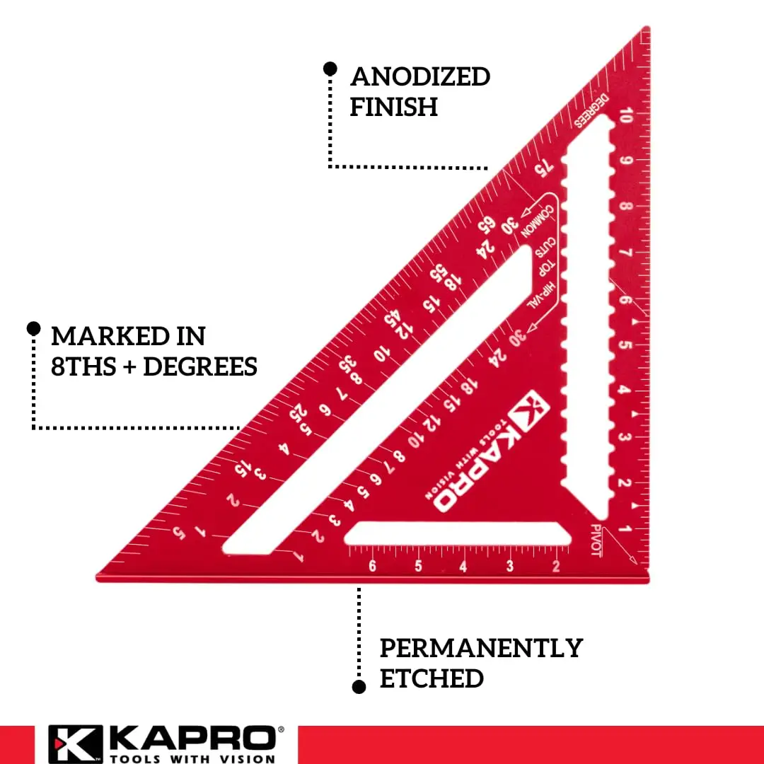 Kapro - 446 Anodowany kwadrat Rafter o wysokiej rozdzielczości - Odporny na zużycie i korozję - Cecha stołu do konwersji i kątomierza