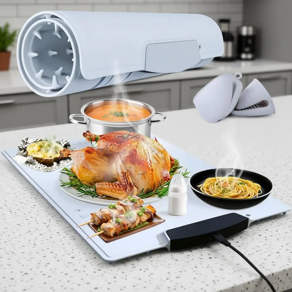 

Электрический коврик для подогрева еды - Силиконовый нагревательный коврик с 9 уровнями температуры - Портативный складной коврик для подогрева еды - Подогреваемый поднос для еды