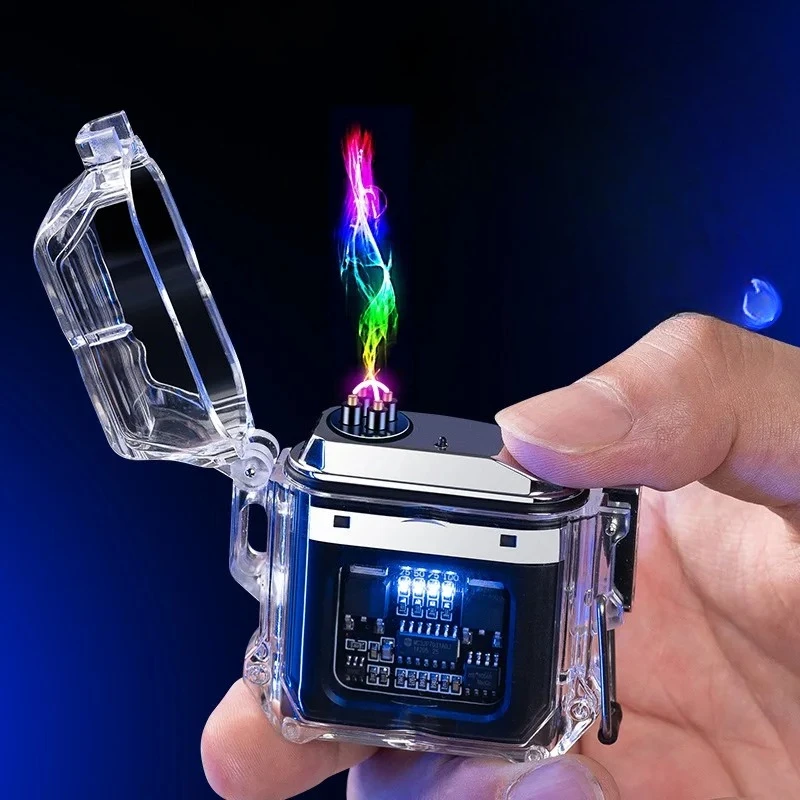 Type-C Fast-charging Transparent Shell Double-arc Cigarette Lighter Outdoor Waterproof and Windproof Electronic Pulse Lighter