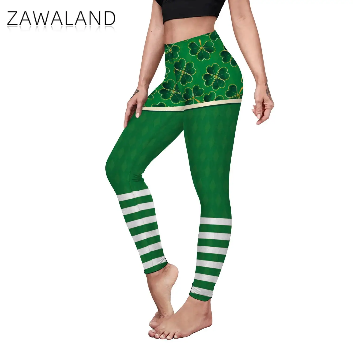 Zawaland Leggings สำหรับผู้หญิง St. Patrick's Day กางเกงเซ็กซี่ลายทางสำหรับปาร์ตี้ในเทศกาลไอริชกางเกงยางยืดสำหรับผู้หญิง