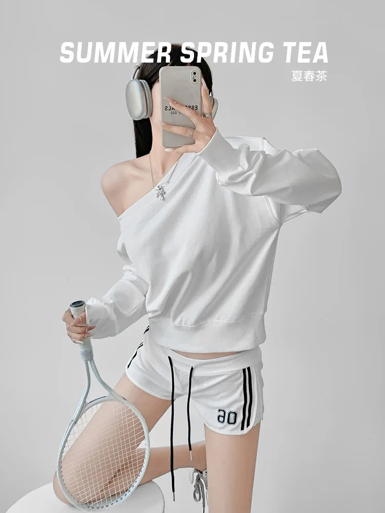 Felpa ampia lunga Sve oulder Bared Summer Spring Tea Lazy Feel Design Casual Street Sle Top vestibilità comoda