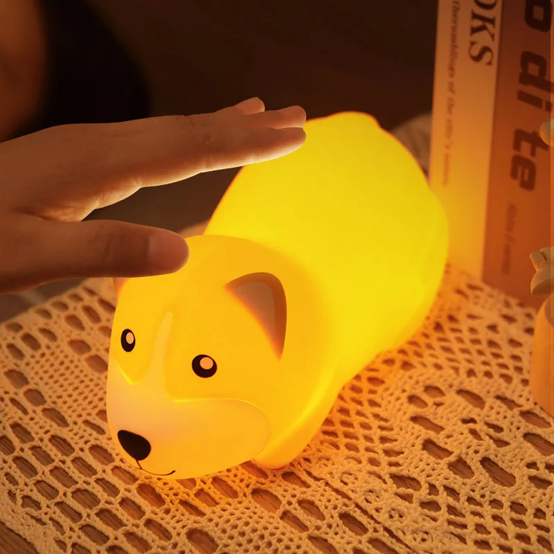 

LED Cute Corgi Night Lights Touch Sensor Animals Night Lamp Silicone Dog For Children Kid Gift Bedroom Bedside Decor Baby Light