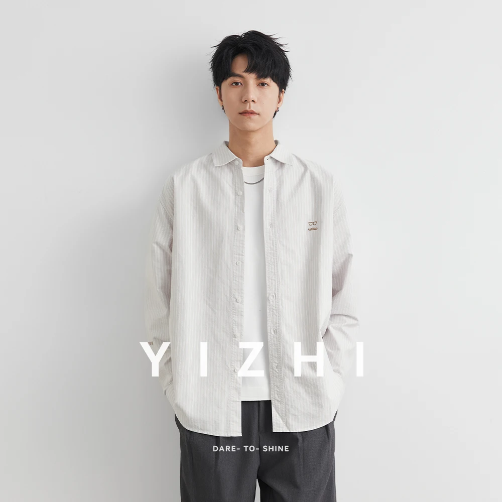 Men's Slim Striped Long Sleeve Shirt Spring and Autumn 2025 New Fashion Loose Casual Lapel Shirt Jacket Men's Long Sleeve T-shir