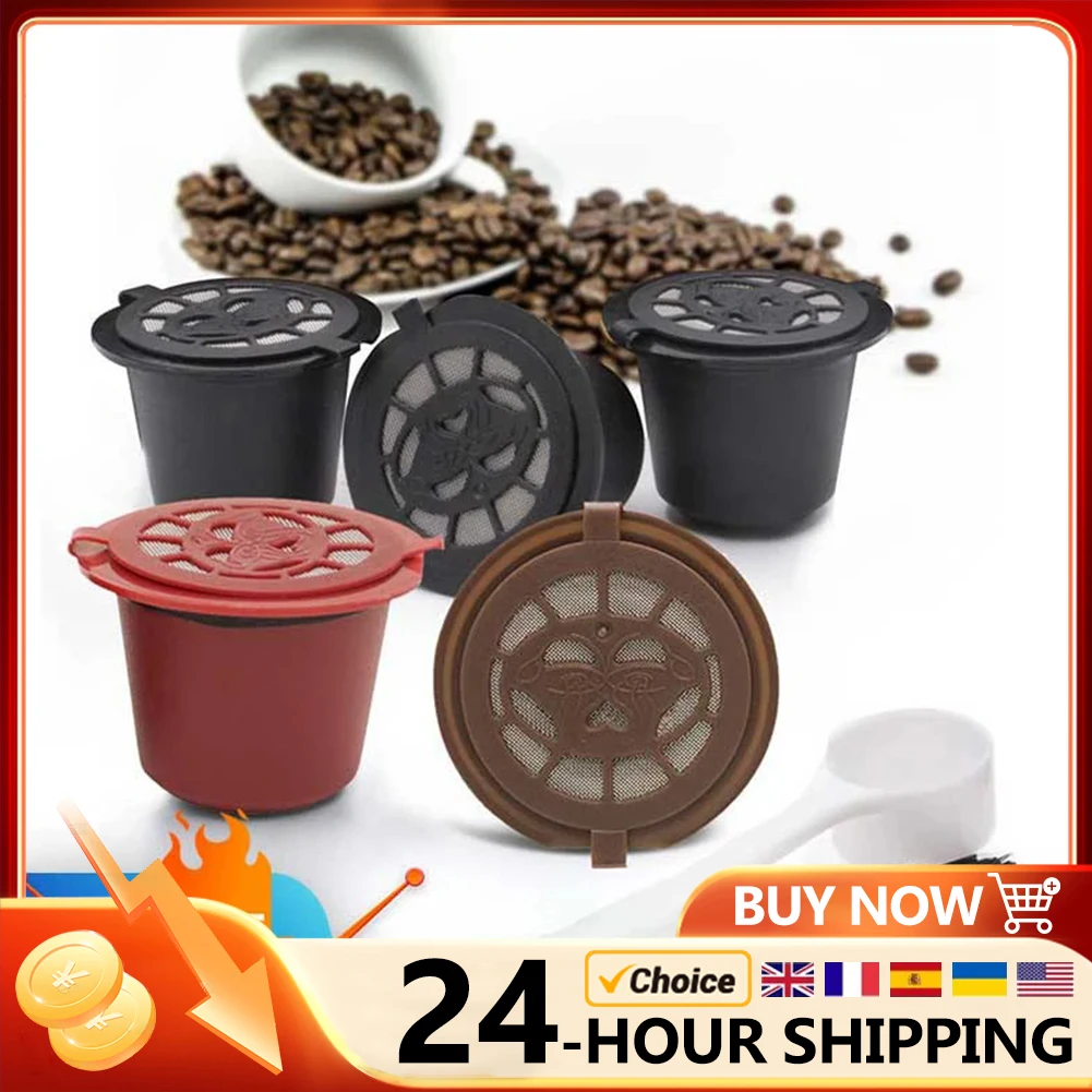 Coffee Capsule Refillable Reusable Herbruikbare Hervulbare Nespresso Machine Capsule Plastic Filter Cups Spoon Brush