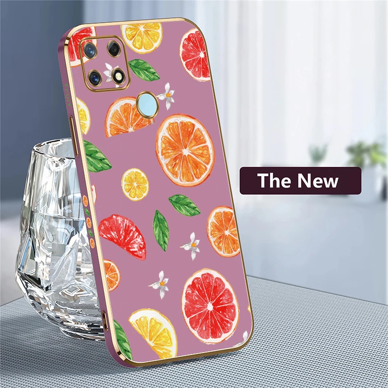 Phone Case For OPPO Realme Narzo 60X 60 Pro 30 30A 50A 50i Prime 20 20A Fashion Fruit Orange Pattern Plating Shockproof Cover