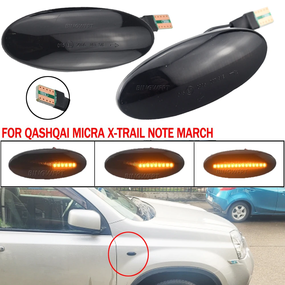 1 para migacz lampka sygnalizacyjna LED samochodów dynamiczny boczny znacznik włączony kierunkowskaz dla Nissan Qashqai J10 x-trail T31 Cube Juke Micra K13