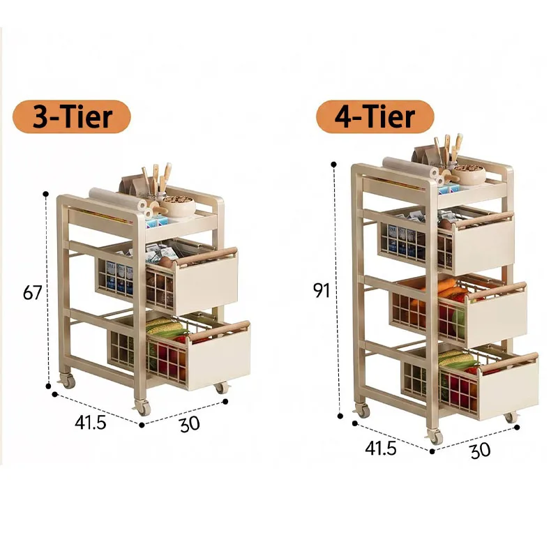 3/4 Tier Rolling Storage Cart with Pull-out Drawers Mobile Organizer Cart with Swivel Casters for Books Toys Home Office