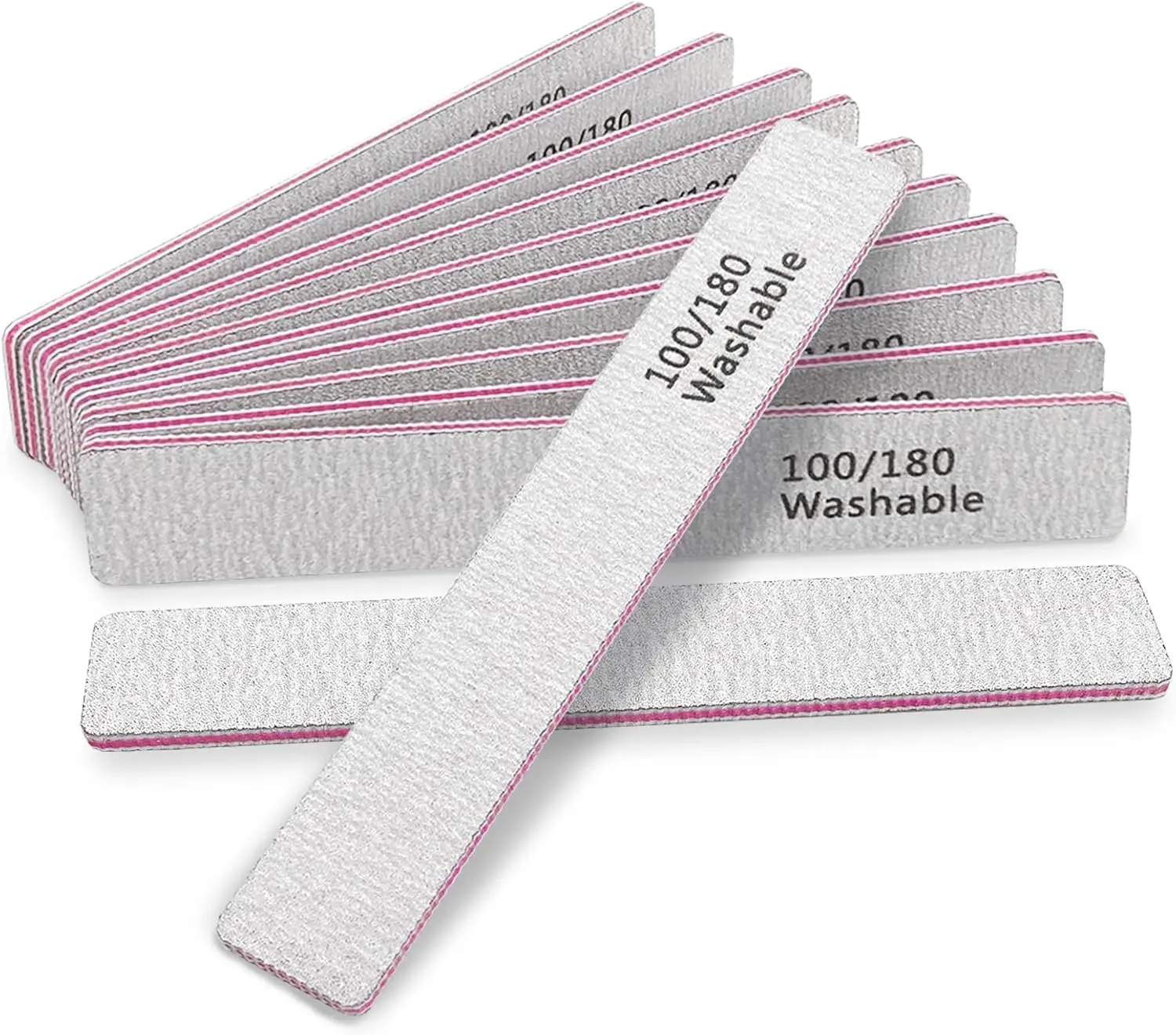 12 Pcs Reusable 100/180 Grit Double Sided Nail Files for Acrylic Gel Nails, Washable Manicure Tools