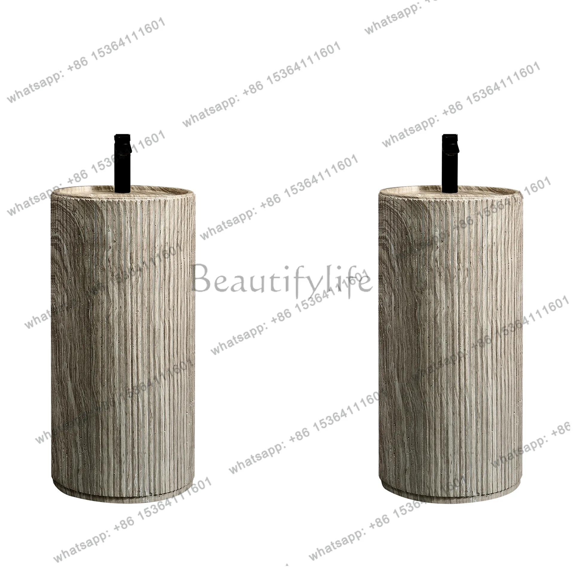 Medieval vertical cylindrical column basin, integrated floor-to-ceiling artificial stone wash basin, B & B hotel engineering