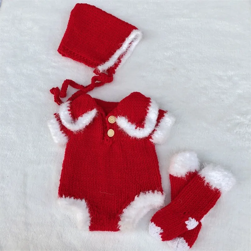 2024 NEW 4PCS Infants Photo Shooting Xmas Costume Baby Infants Hat Romper Jumpsuit Set Christmas Theme Newborn Photography Props