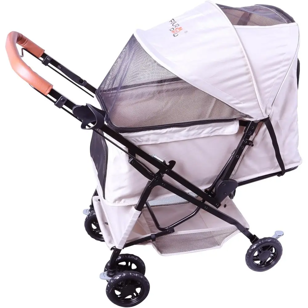 4-Wheel Pet Stroller for Cats & Dogs, Holds Up to 33 lbs, Khaki