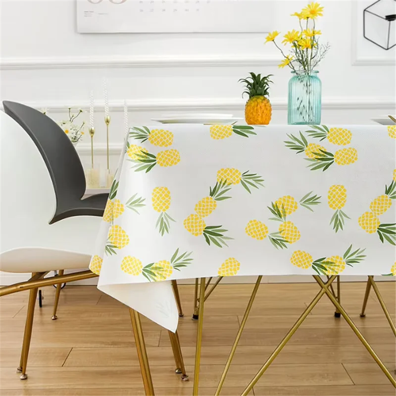 Pastoral Style Fresh Home Table Cloth Cute Pineapple Printed Pattern Table Cloth Rectangular PVC Waterproof Oil-proof Tablecloth