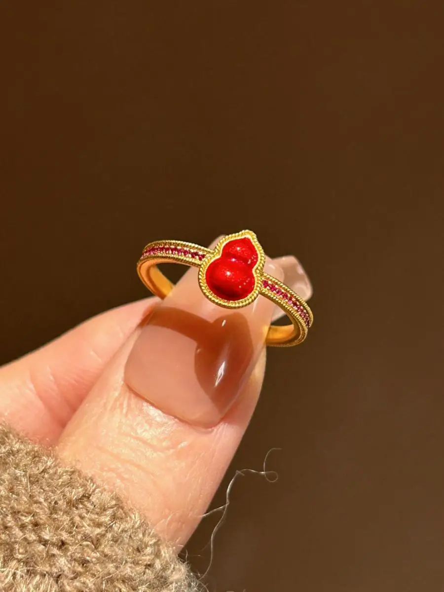 

Red Gourd Ring for Women Vintage Faionable Luxury Small ence Hand Jewelry New Chinese Sle Luy Wealth Symbol