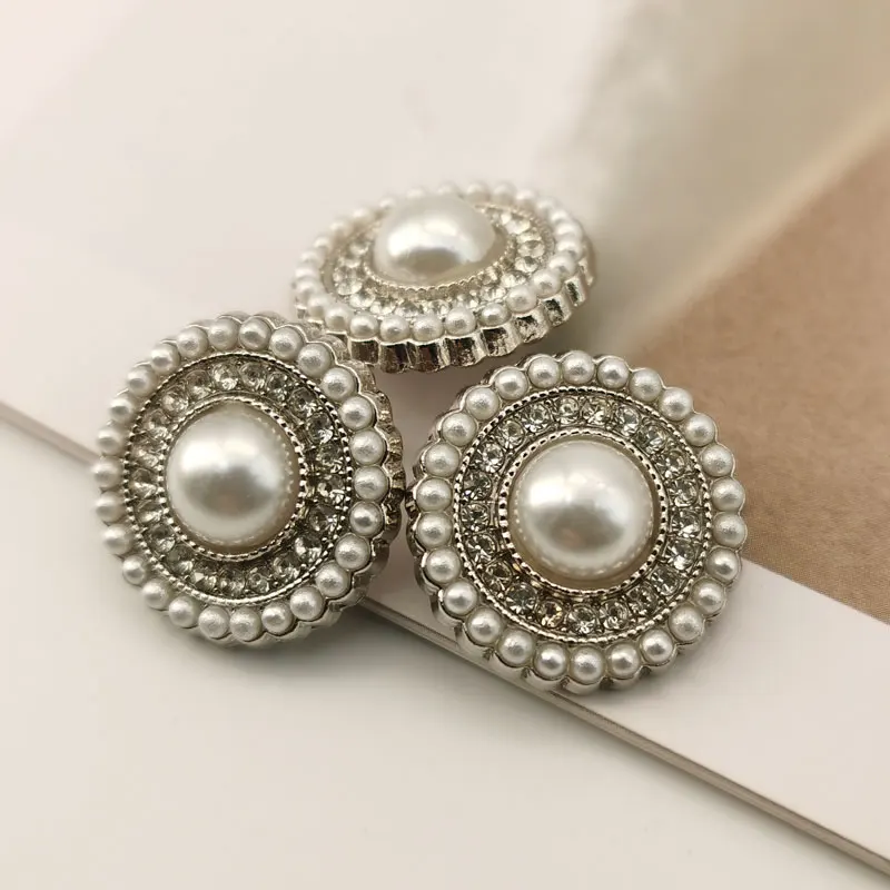 Rhinestone Decor Pearl Metal Buttons for Clothing Coat Sewing Accessories Sewing Buttons DIY Needlework Fasteners New 6pcs