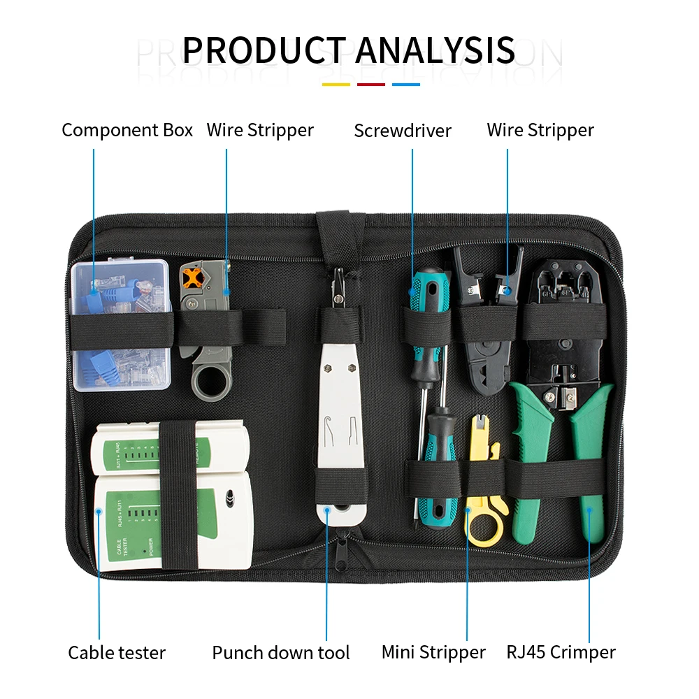 RJ45 Network Cable Repair Tool Kit, Crimping Pliers Cable Tester Wire Cutter Screwdriver Set for RJ11 RJ12 Cat5 Cat6 LAN Cable
