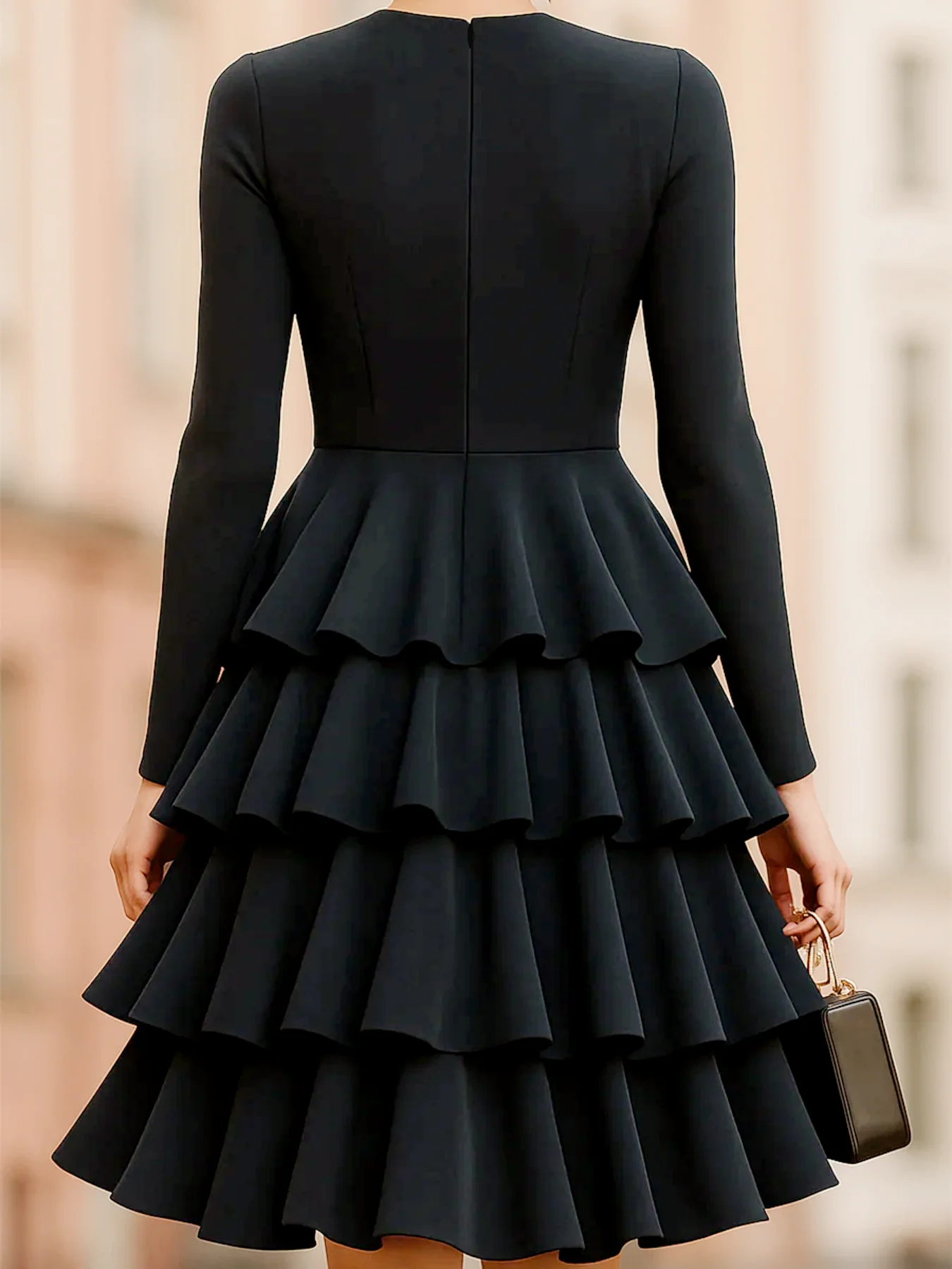 Elegante fino vestido de manga longa multi camada plissado moda primavera nova reunião festiva festa wear