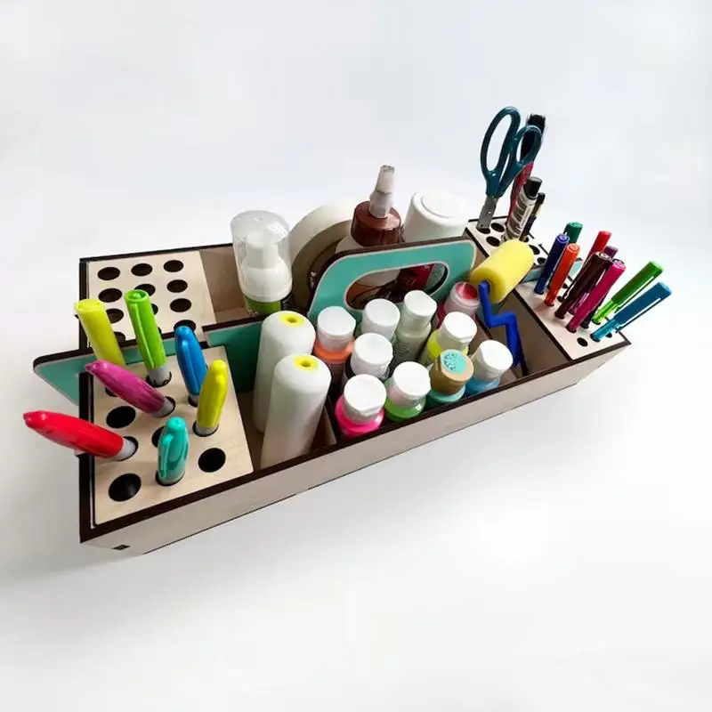 Art Supplies Organizer, Craft Caddy Artist Brush and Paint Tube Organizer Rack Wooden Art Container, Craft Organizer, Tool Kit