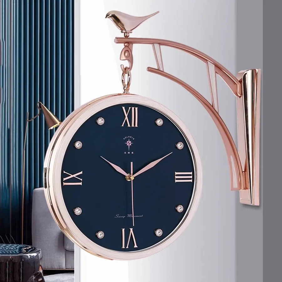 Living Room Wall Clock Home Decor Quartz Gift Classic Wall Clock Elegant Hands Hooks Gold Round Black Glass Wandklok Wall Decor