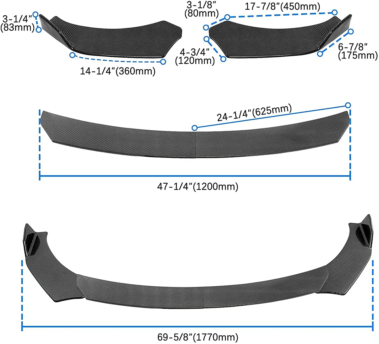 177cm Universal Front Bumper Lip For FORD Mustang GT Focus w/ Support Rod Side Spoiler Splitter Body Kit Guards Car Accessories