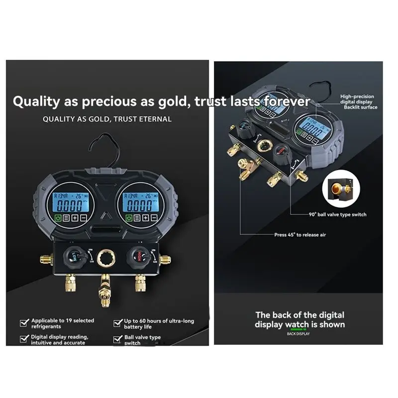 Exquisite-Refrigerants Digital Manifold Gage 1S Sensor Refresh 0-6000 Kpa Electronic Pressure Tester For Refrigerant Recharge