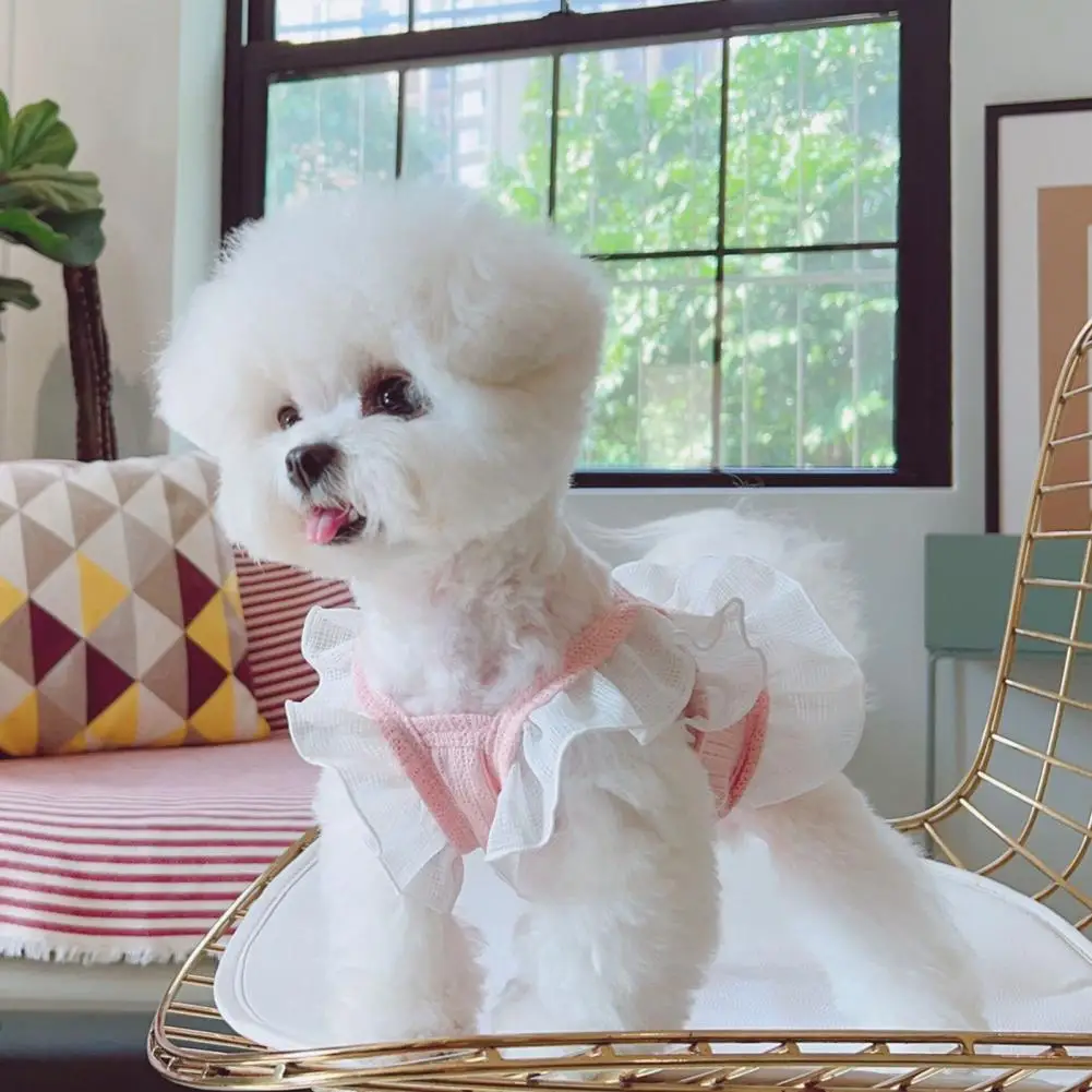 Summer Dog Dresses Flying Sleeve Adorable Close-fitting Puppy Dress Reusable Pleated Hemming Breathable Kitty Clothes Pet Skirt