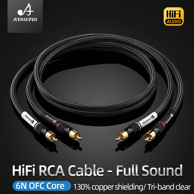 ATAUDIO Ein Paar HiFi RCA Kabel Hohe Qualität 6N OFC Core 2RCA Stecker auf 2RCA Stecker Audio Kabel für Verstärker CD Player