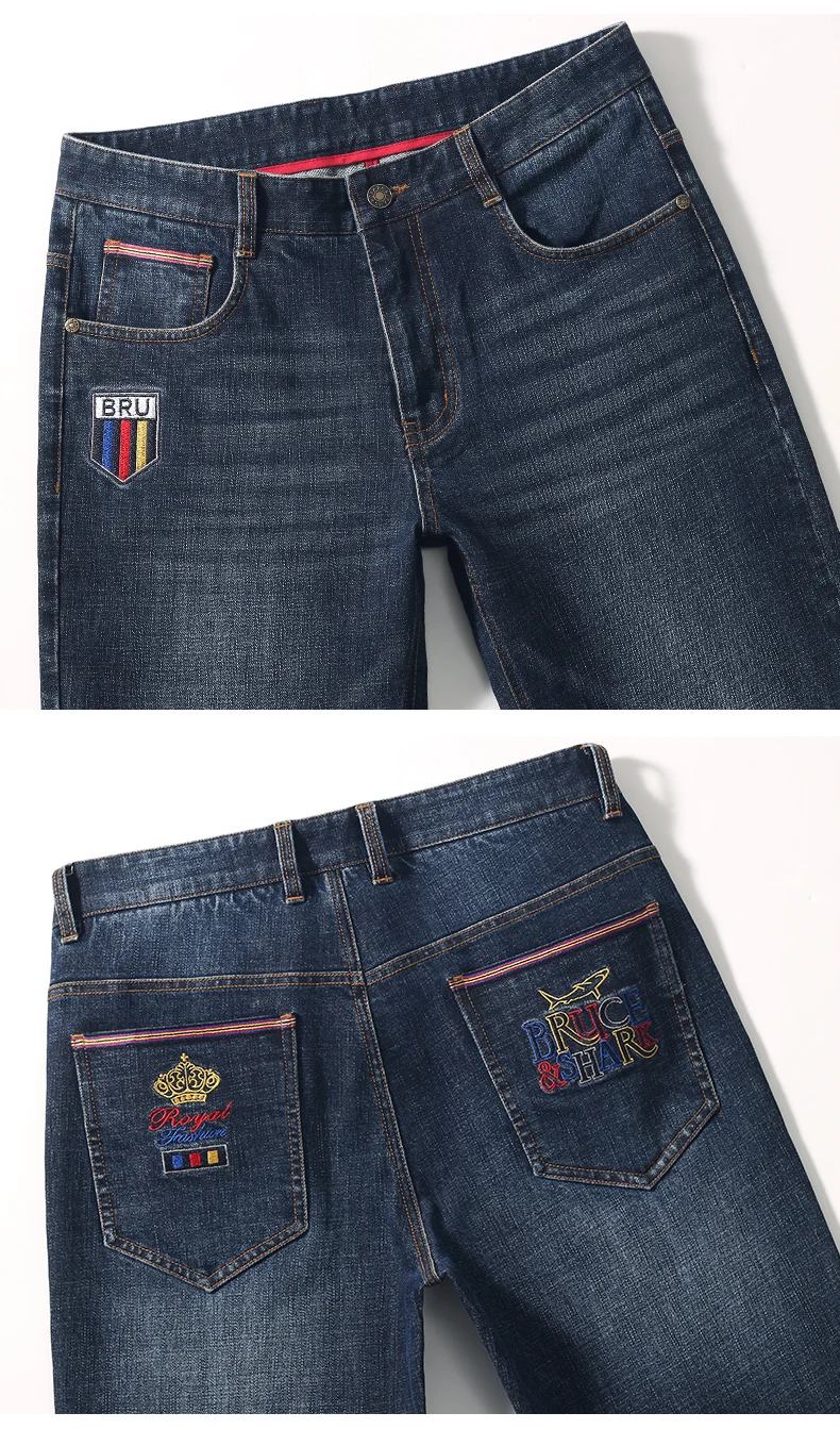 New Luxury Designer Mens Jeans Bruce&Shark  Jeans for Men Winter Warm Cotton Straight Loose Super Quality  Big Size 42  Business